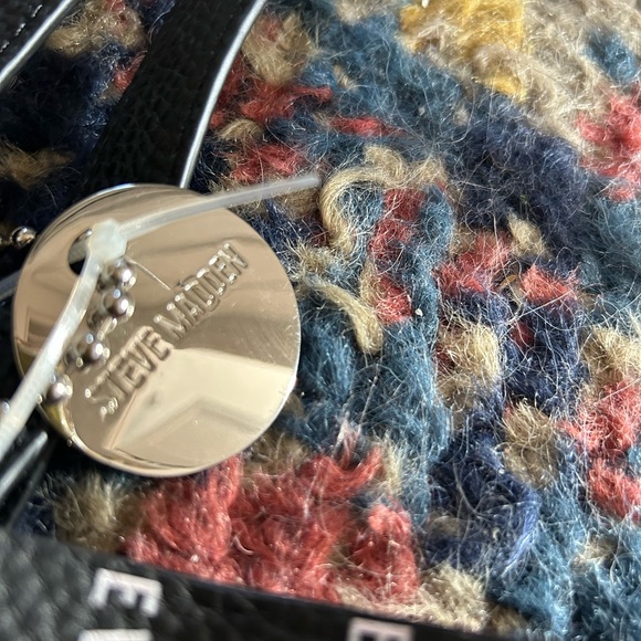 Steve Madden Black and White Striped Tote with Pink Lining - Picture 2 of 6